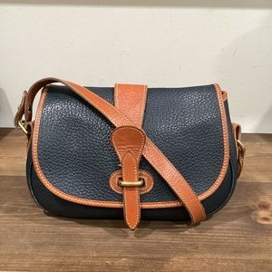 Vintage Dooney & Bourke Crossbody Saddle Bag in Navy and British Tan | AWL